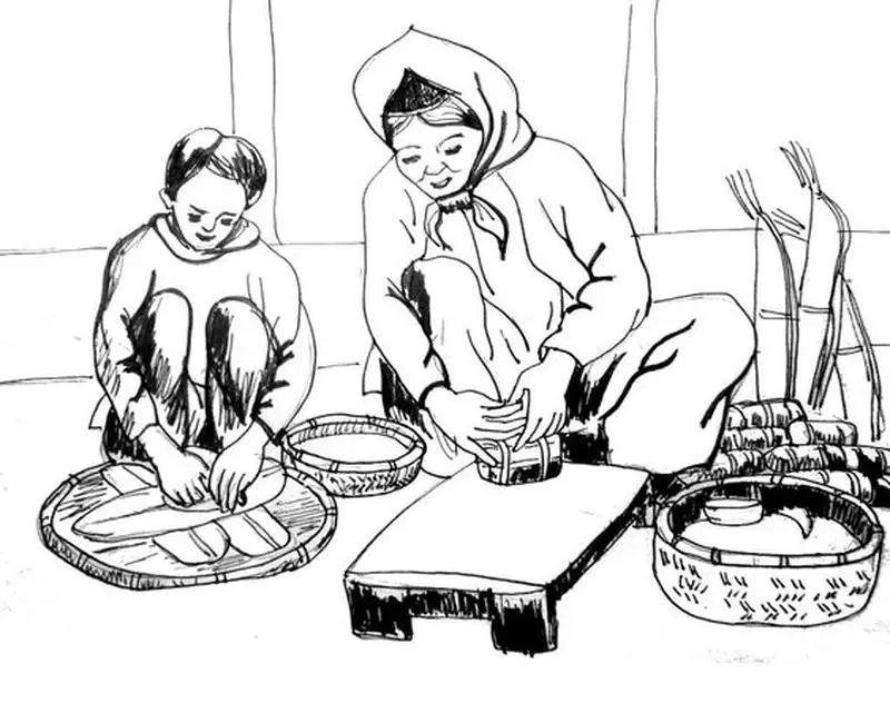 Bé tập vẽ khéo tay với tranh tô màu gói bánh chưng