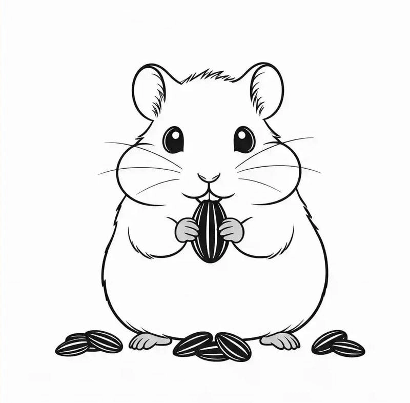 Bé vui chơi cùng tranh tô màu chuột hamster cầm hạt dễ thương sinh động