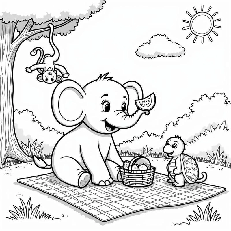 Khám phá hình ảnh đẹp từ tranh tô màu con voi ăn lá cho bé tập tô sáng tạo