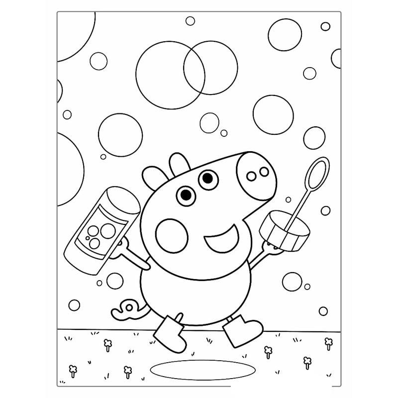 Bé vui học với trang tô màu heo Peppa và George sinh động dễ in
