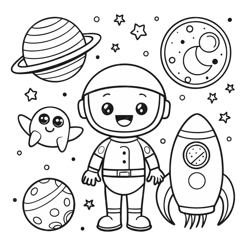 Bé cười vui khi chơi với tô màu phi hành gia và tàu vũ trụ vui nhộn độc đáo