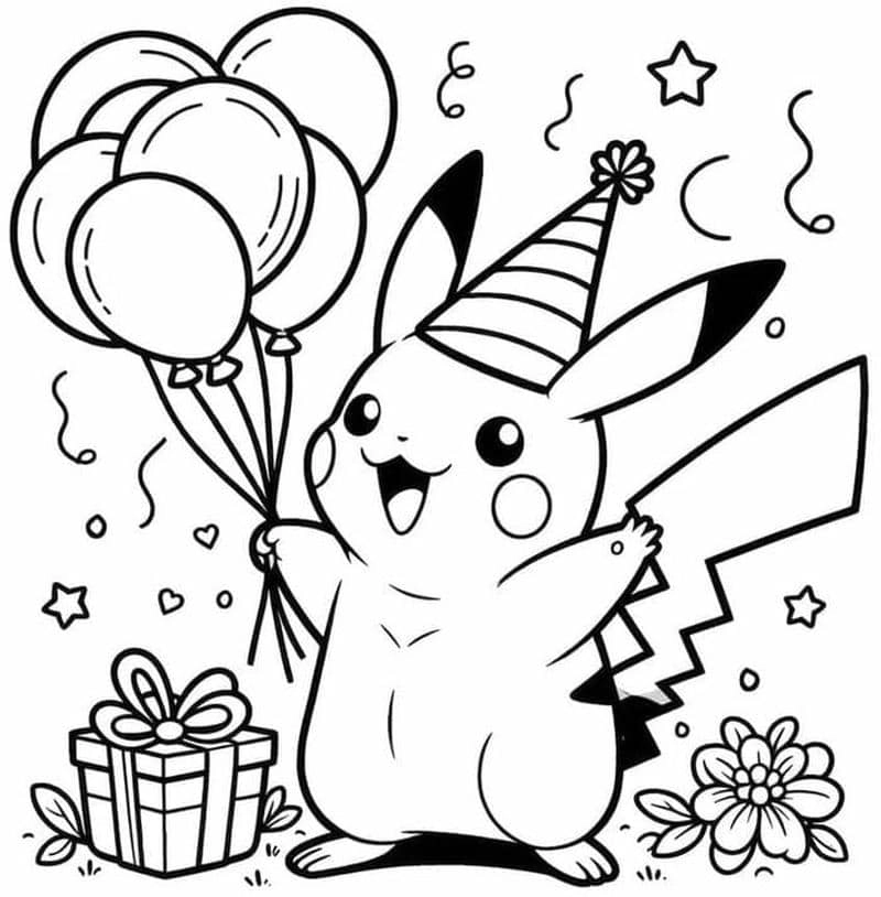 In hình vẽ Pikachu để tô màu cho bé vui
