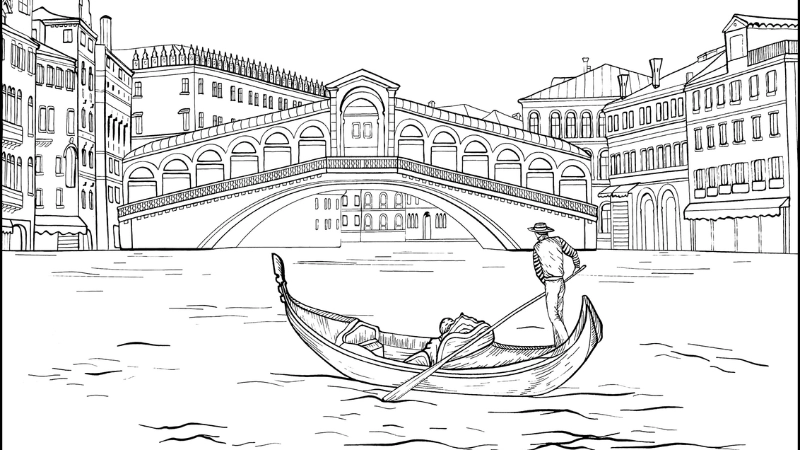 Sáng tạo nghệ thuật qua tranh tô màu thuyền gondola hiện đại