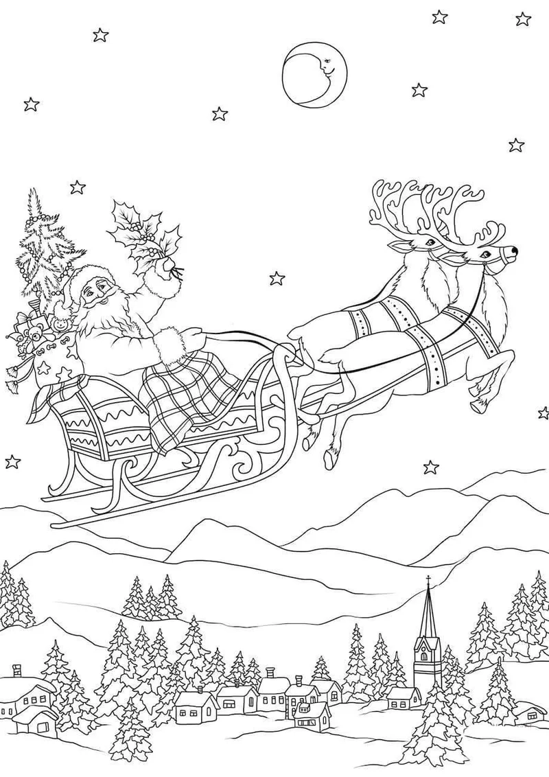 Học và chơi cùng bé qua tranh tô màu xe tuần lộc của ông già Noel cho trẻ em