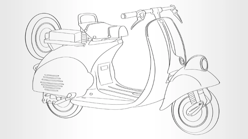 Hình ảnh tranh tô màu xe Vespa màu sắc cho bé tô thật sinh động