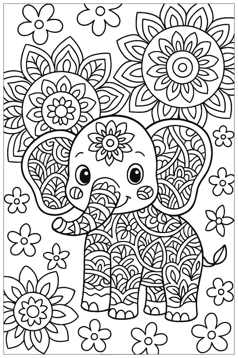 Tranh tô màu zentangle con voi cho bé sáng tạo vui chơi