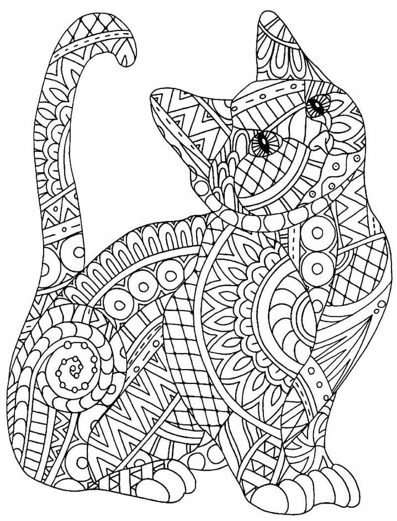 Tranh tô màu zentangle con mèo sinh động dễ thương cho trẻ