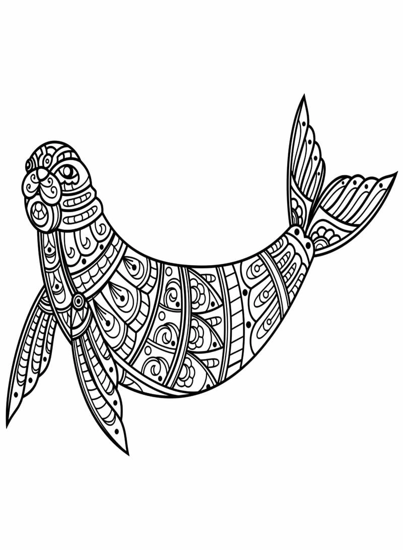 Tranh tô màu zentangle động vật biển đầy màu sắc và sinh động