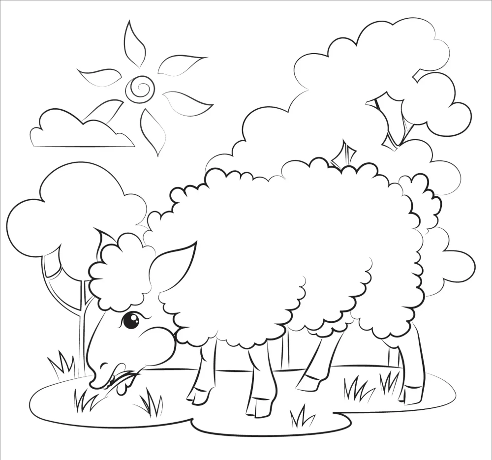 Tranh tô màu con cừu vui vẻ tươi sáng cuốn hút