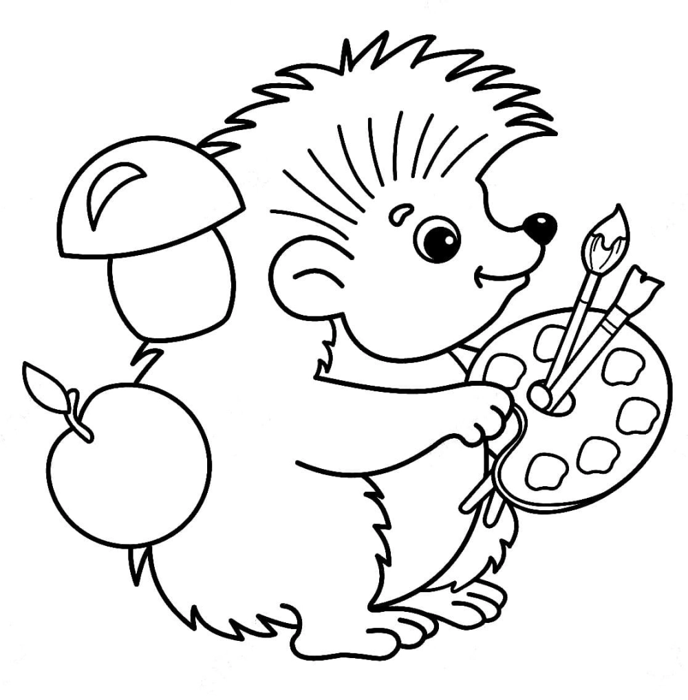 Tranh tô màu con nhím vui vẻ tươi sáng dễ thương