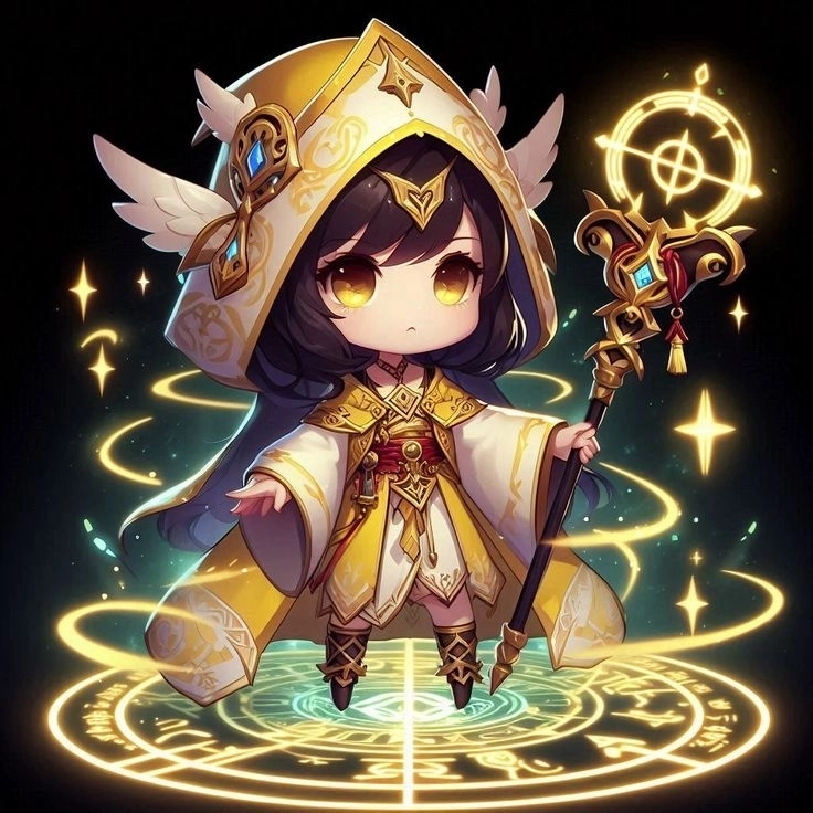 Chibi ma thuật dễ thương với biểu cảm đáng yêu