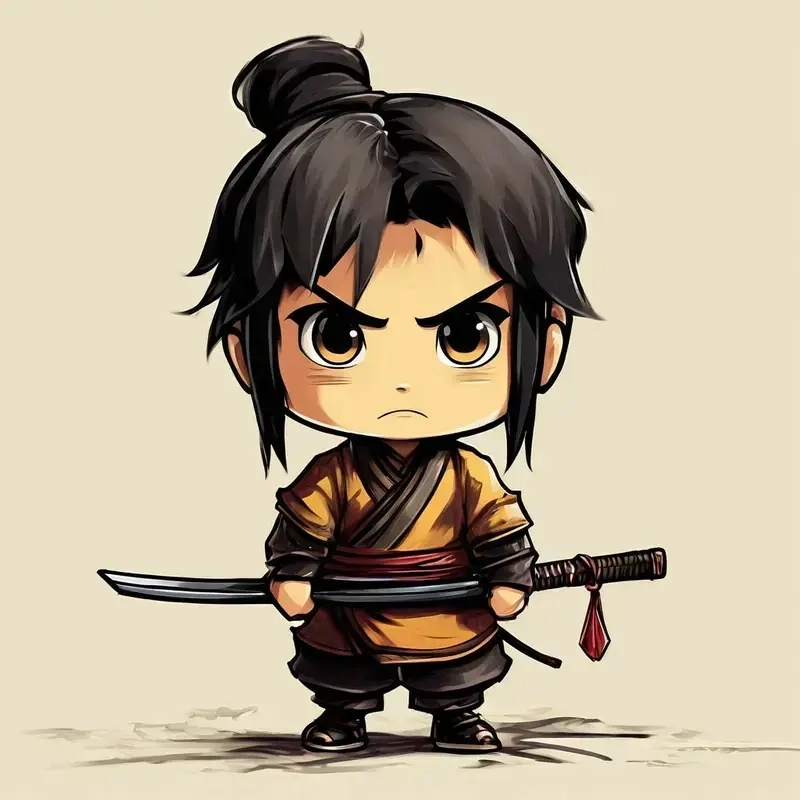 Chibi samurai nhỏ nhắn dễ thương với phong cách chiến binh Nhật Bản