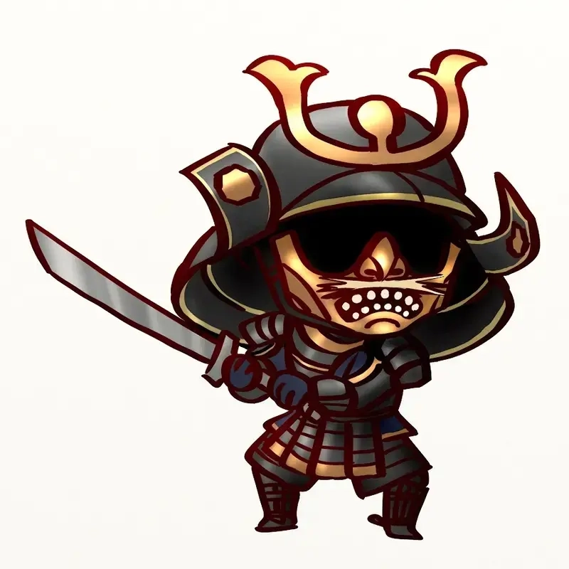 Samurai chibi ngộ nghĩnh kết hợp nét mạnh mẽ và đáng yêu