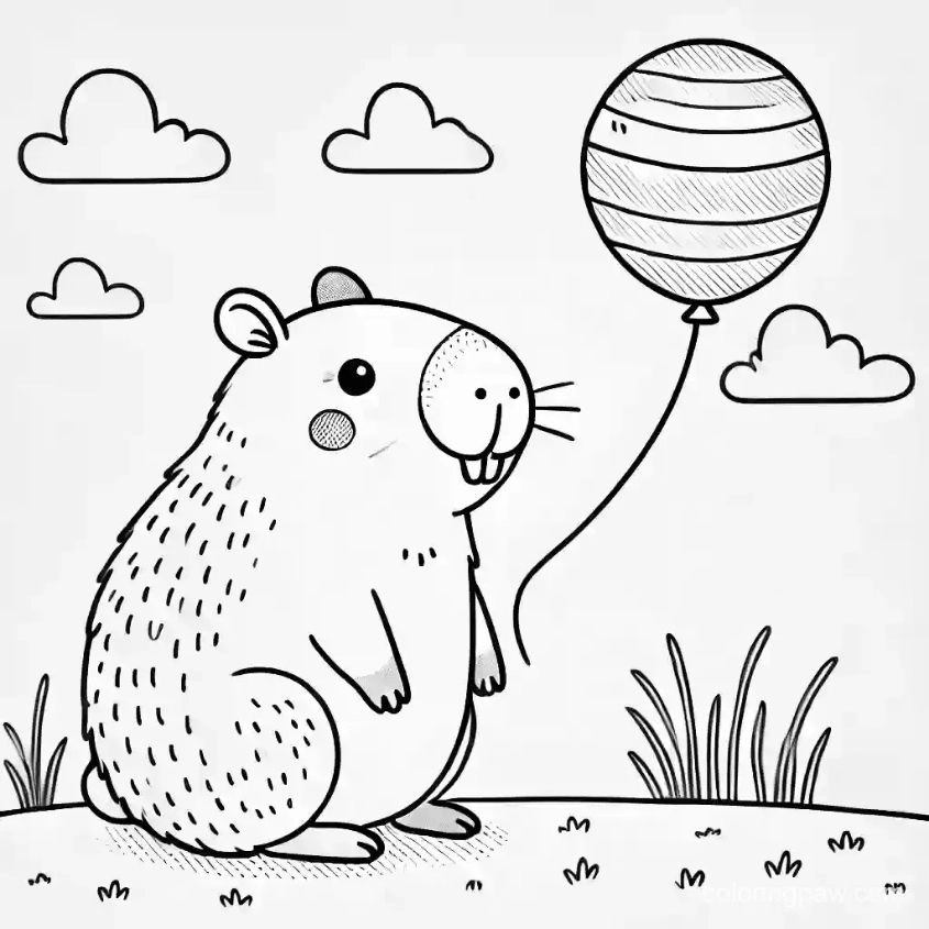 Hình vẽ tranh tô màu capybara cute rõ ràng phù hợp cho bé tập tô