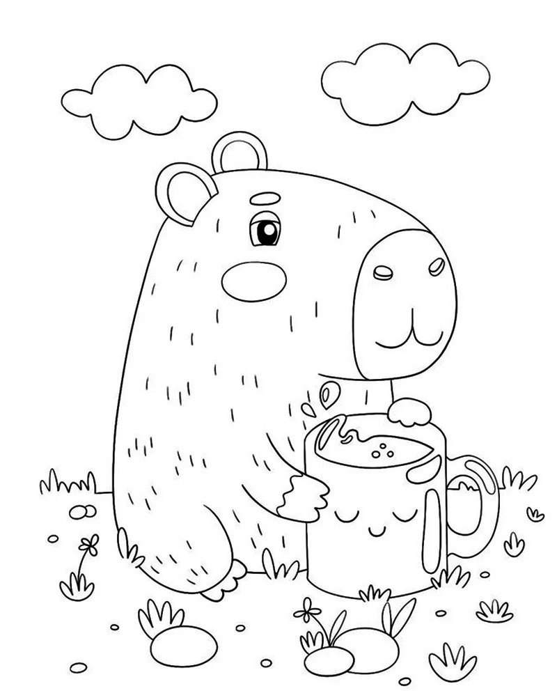 Tranh tô màu capybara đơn giản đường nét rõ ràng dễ tô cho bé nhỏ