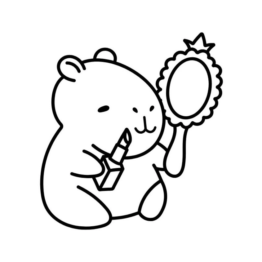 Tranh tô màu capybara chibi cute nét tròn đáng yêu dễ tô màu