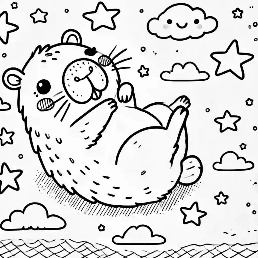 Tranh tô màu capybara chibi đơn giản phù hợp cho bé nhỏ