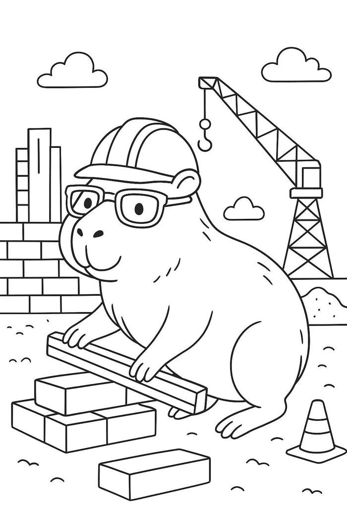 Tranh tô màu capybara cute không màu dễ in dễ tô theo sở thích