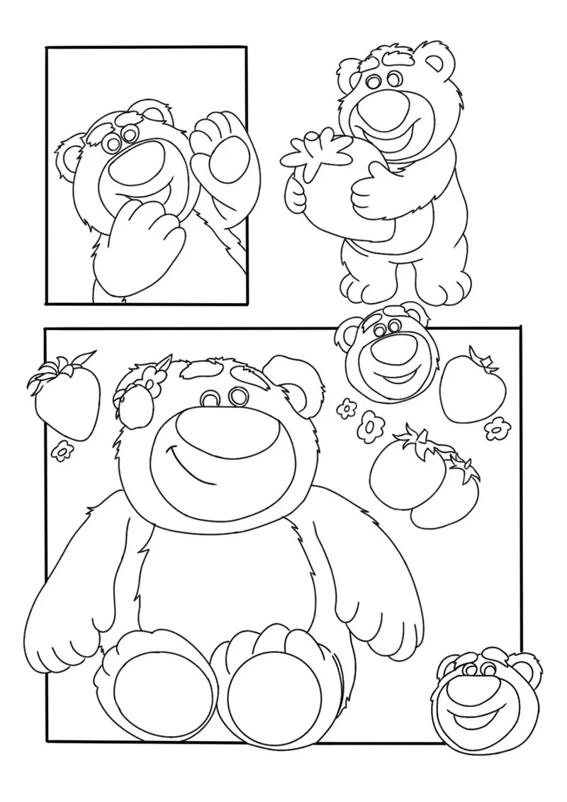 Tranh vẽ tô màu gấu dâu nét vẽ rõ giúp bé tô đẹp hơn