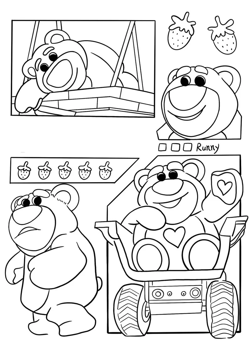 Tranh tô màu gấu dâu lotso cute với biểu cảm đáng yêu dễ tô màu