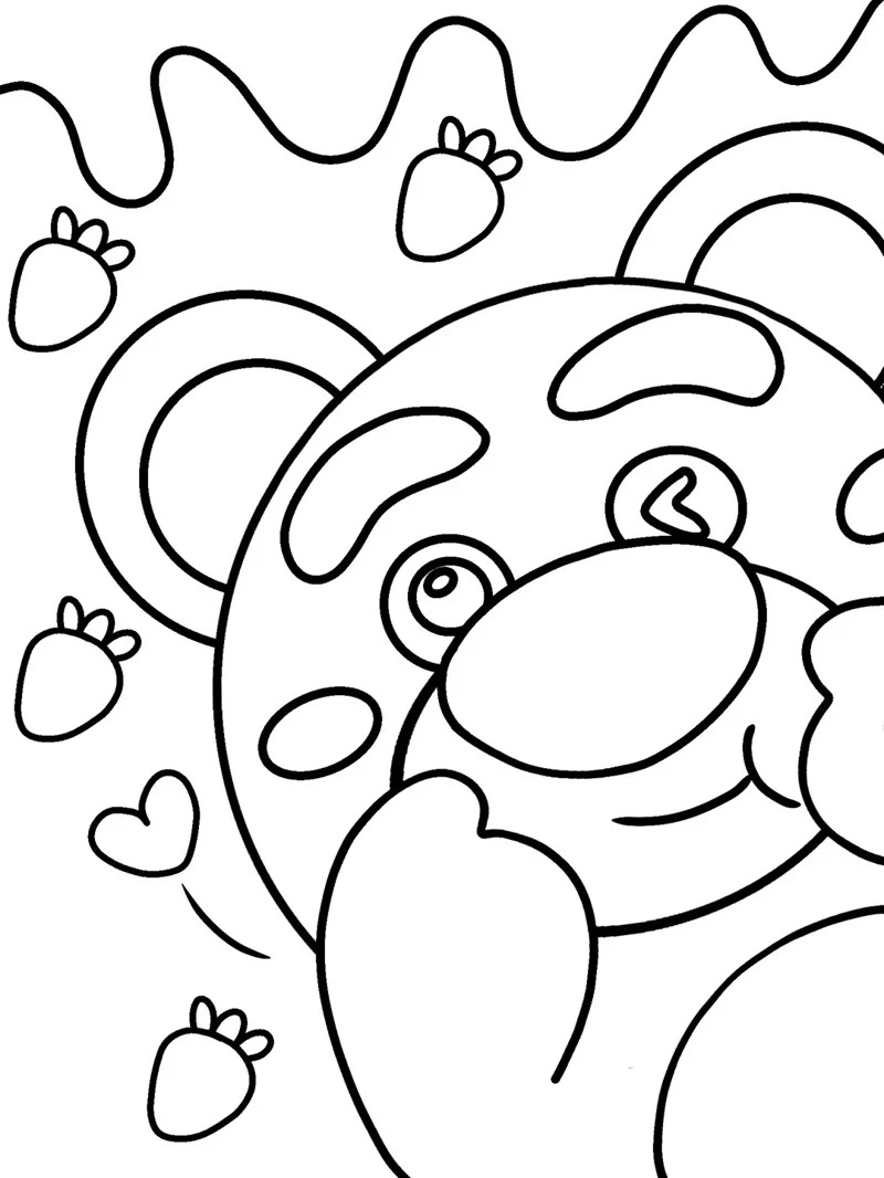 Tranh gấu dâu đáng yêu thích hợp làm tranh tô màu cho bé