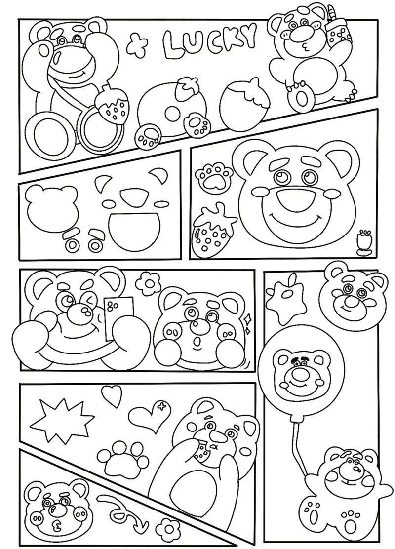 Dâu tây tranh tô màu gấu dâu cute kết hợp màu sắc ngọt ngào dễ thương