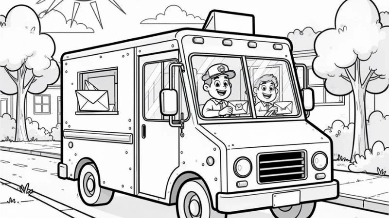 Tuyển tập tranh tô màu xe chở thư bưu điện đẹp khiến bé thích mê