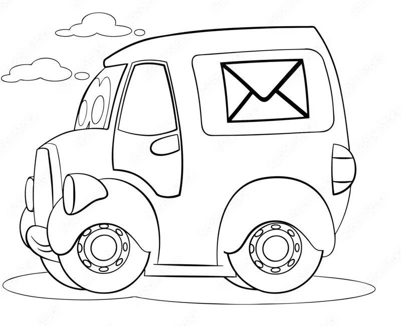 Học vẽ dễ dàng với tranh tô màu xe chở thư bưu điện dễ vẽ cho bé