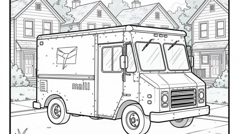 Bộ tranh tô màu xe bưu điện HD cực nét cho bé tô màu