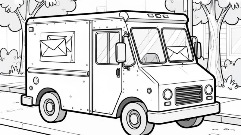 Tuyển chọn tranh tô màu xe chở thư bưu điện dễ thương siêu dễ thương