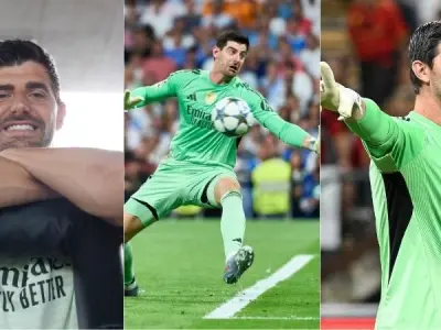 Hình ảnh Thibaut Courtois phản xạ nhanh nhẹn trên sân cỏ