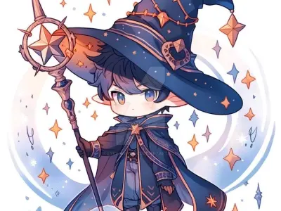 Chibi ma thuật nét huyền bí đáng yêu cho không gian số