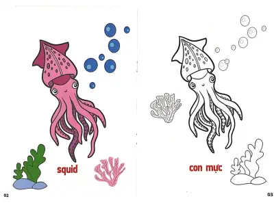 Tranh tô màu con vật sống dưới nước khám phá đại dương