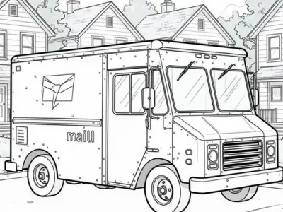 Tranh tô màu xe chở thư bưu điện dễ thương cho bé tập tô