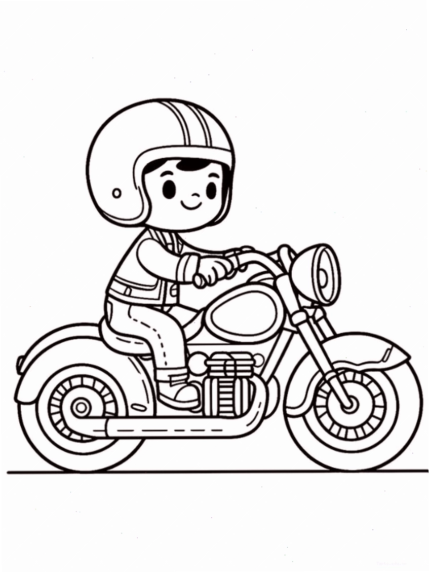 Bé tập trung tô màu tranh xe máy