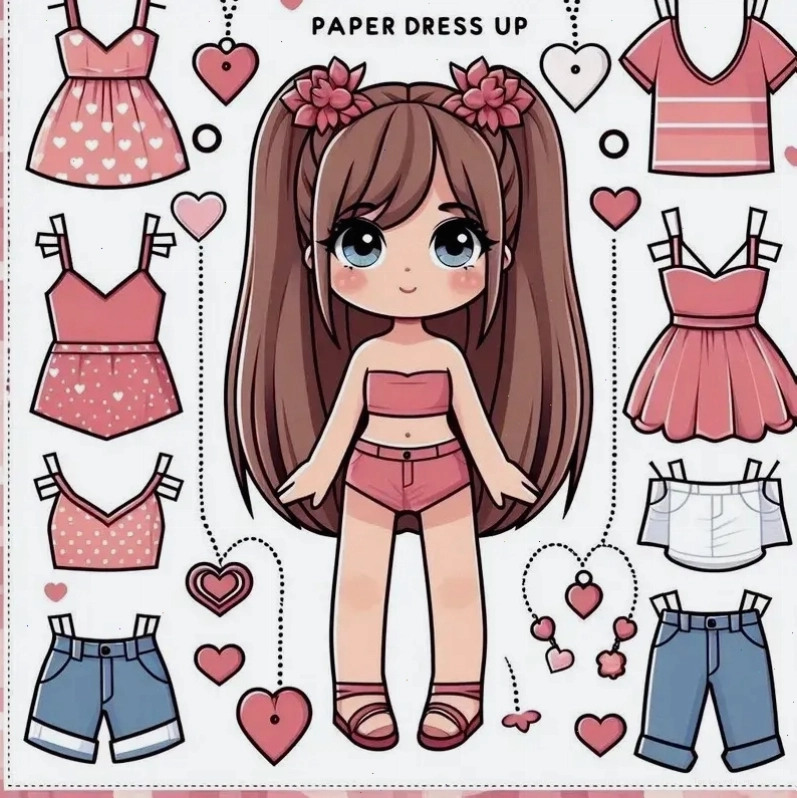 Búp bê giấy chibi đáng yêu và bộ trang phục đi kèm