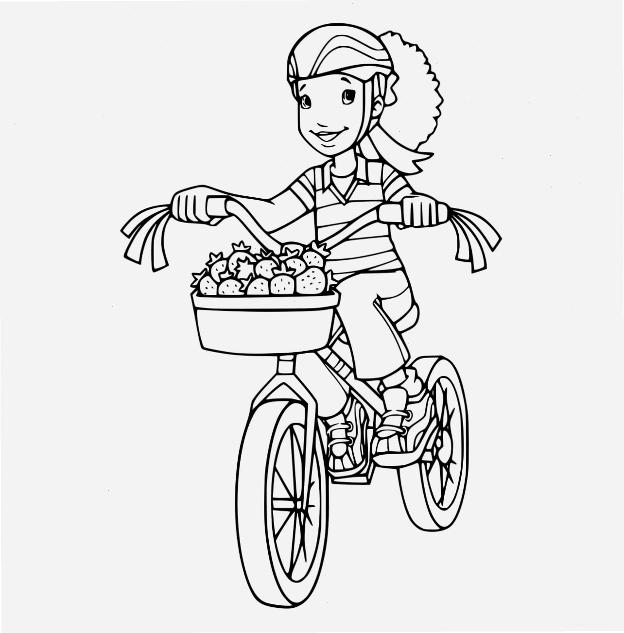 Cô gái đang đạp xe trên cánh đồng, tranh tô màu phong cảnh