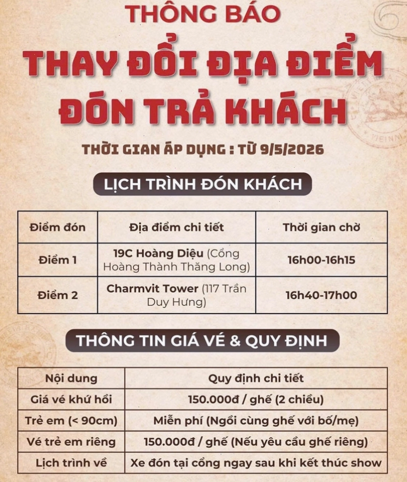 Điểm đón xe bus đi Tinh Hoa Bắc Bộ