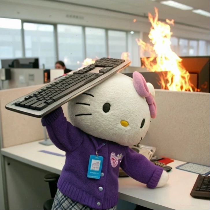 meme hello kitty với biểu cảm giận dữ hài hước