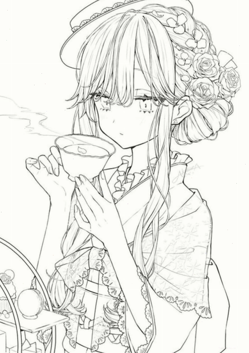 Tranh tô màu anime cô gái với đôi mắt to tròn