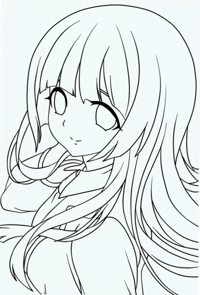 Tranh tô màu anime nữ với trang phục cầu kỳ