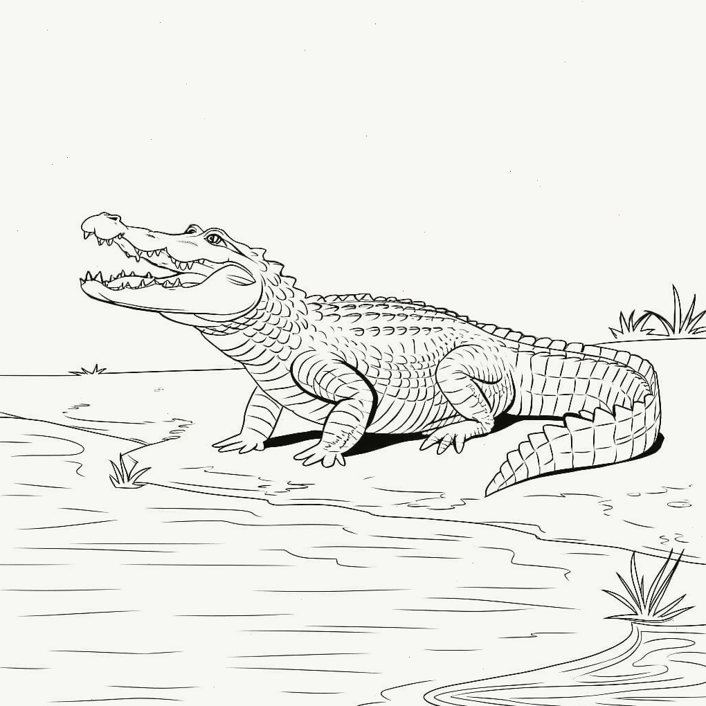 Tranh tô màu cá sấu nằm nghỉ ngơi trên bờ