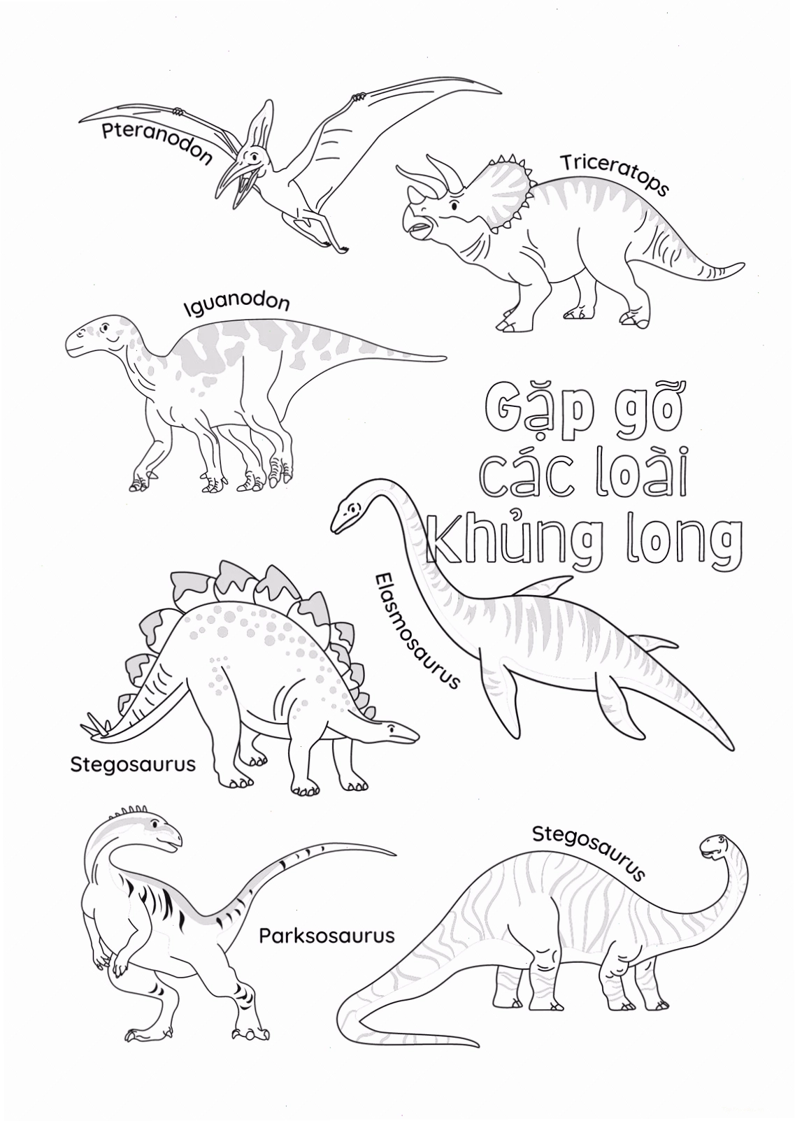 Tranh tô màu các loại khủng long cho bé trai
