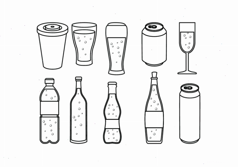 Tranh tô màu các loại nước ngọt với gam màu vui nhộn