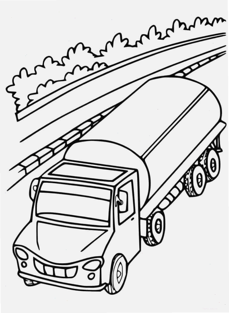 Tranh tô màu chiếc xe bồn đang di chuyển trên đường phố