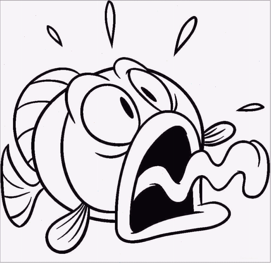 Tranh tô màu chú cá với biểu cảm hoảng loạn