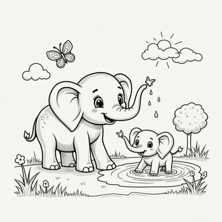 Tranh tô màu chú voi dễ thương với biểu cảm đáng yêu
