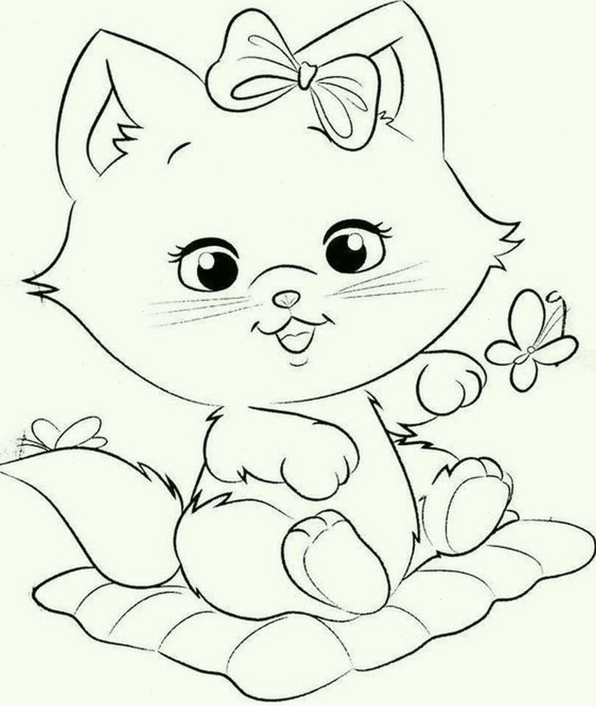 Tranh tô màu con mèo chibi số 14 đang lim dim bên cạnh cá