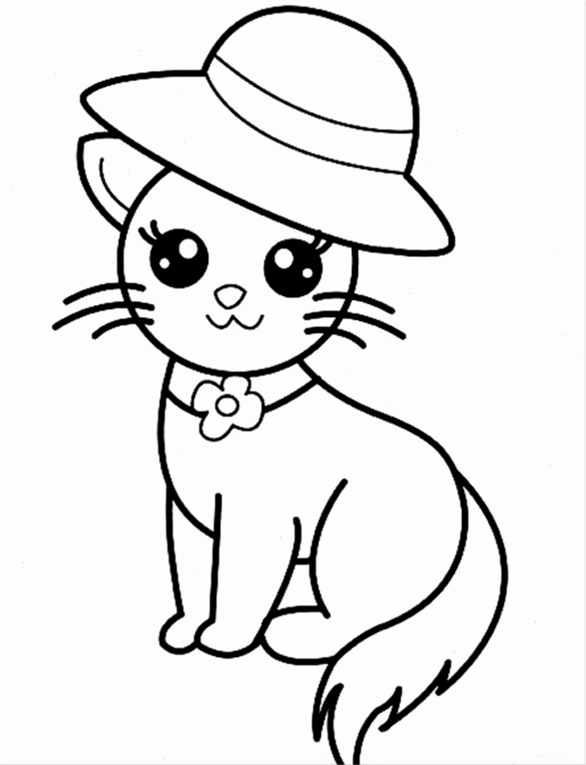 Tranh tô màu con mèo chibi số 6 đang ngồi vắt vẻo trên cành cây