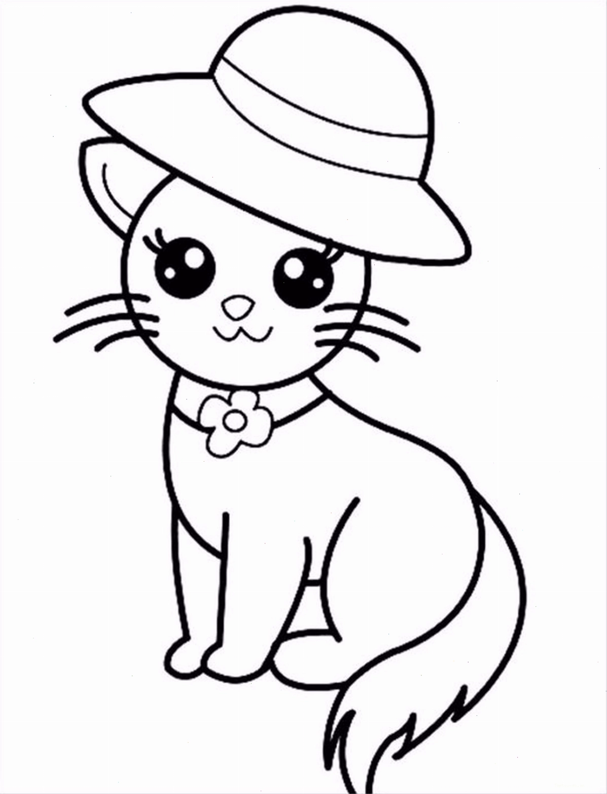 Tranh tô màu con mèo cute trong tư thế ngồi đáng yêu
